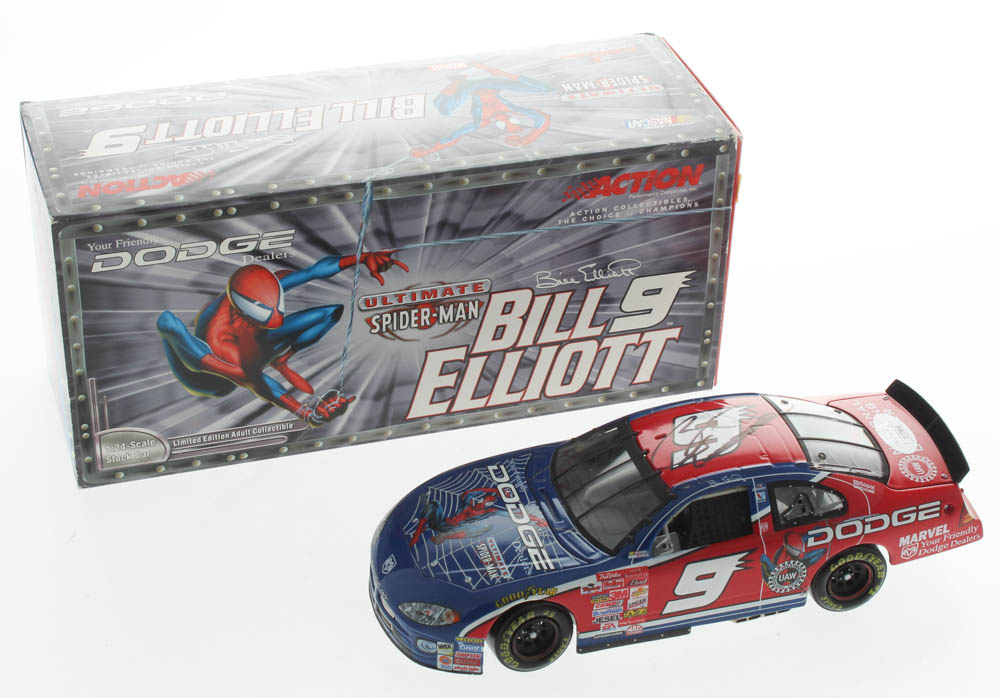 Bill Elliott Signed LE #9 Dodge / Spider-Man 2001 Intrepid R / T 1:24 Scale Die Cast Car & Box (JSA COA) at PristineAuction.com Bill Elliott Signed LE #9 Dodge / Spider-Man 2001 Intrepid R / T 1:24 Scale Die Cast Car & Box (JSA COA) at PristineAuction.com