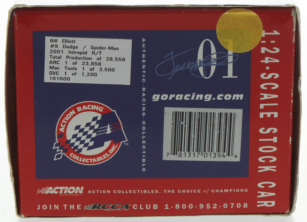 Bill Elliott Signed LE #9 Dodge / Spider-Man 2001 Intrepid R / T 1:24 Scale Die Cast Car & Box (JSA COA) at PristineAuction.com Bill Elliott Signed LE #9 Dodge / Spider-Man 2001 Intrepid R / T 1:24 Scale Die Cast Car & Box (JSA COA) at PristineAuction.com