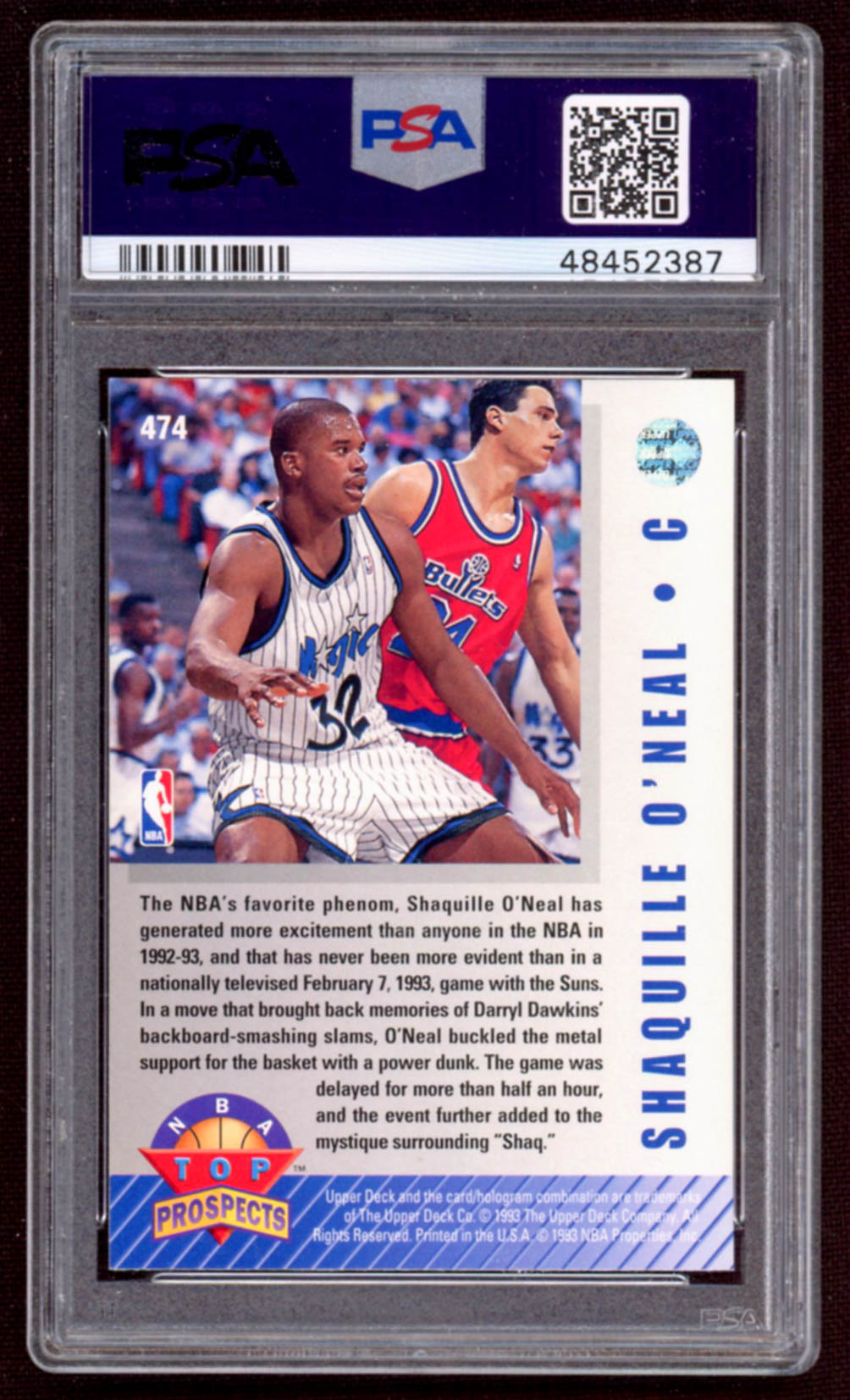 Shaquille O'Neal 1992-93 Upper Deck #474 Top Prospects (PSA 10) at PristineAuction.com Shaquille O'Neal 1992-93 Upper Deck #474 Top Prospects (PSA 10) at PristineAuction.com