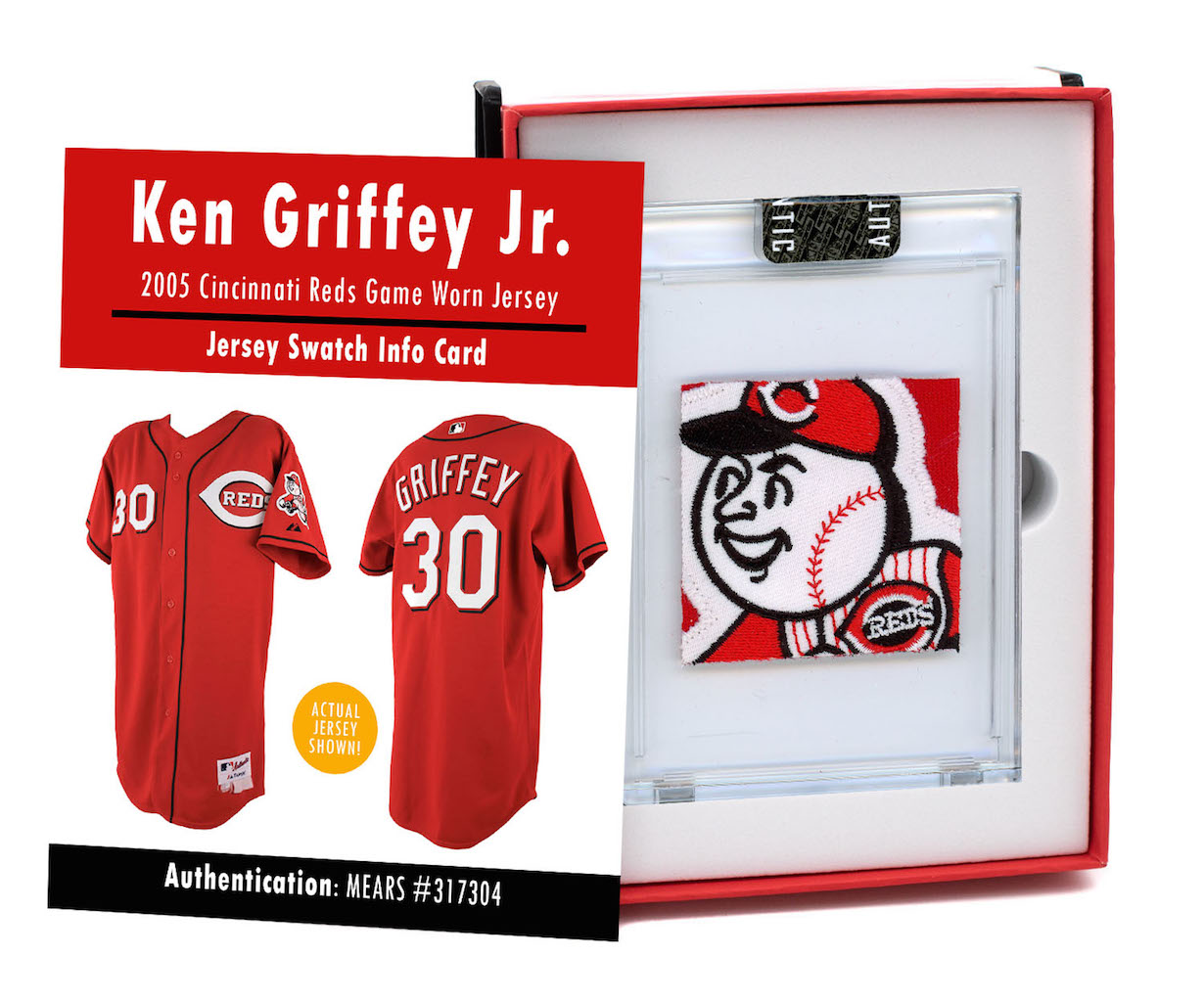 KEN GRIFFEY JR. 2005 REDS GAME JERSEY MYSTERY SWATCH BOX! at PristineAuction.com KEN GRIFFEY JR. 2005 REDS GAME JERSEY MYSTERY SWATCH BOX! at PristineAuction.com
