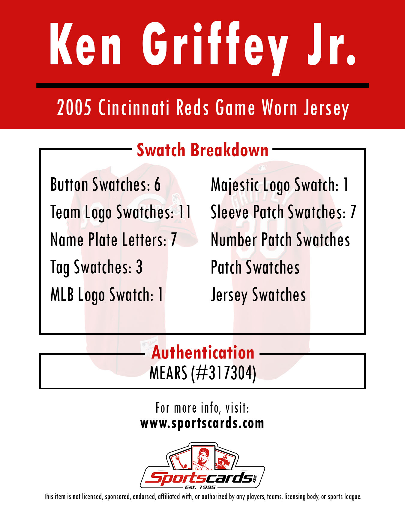 KEN GRIFFEY JR. 2005 REDS GAME JERSEY MYSTERY SWATCH BOX! at PristineAuction.com KEN GRIFFEY JR. 2005 REDS GAME JERSEY MYSTERY SWATCH BOX! at PristineAuction.com