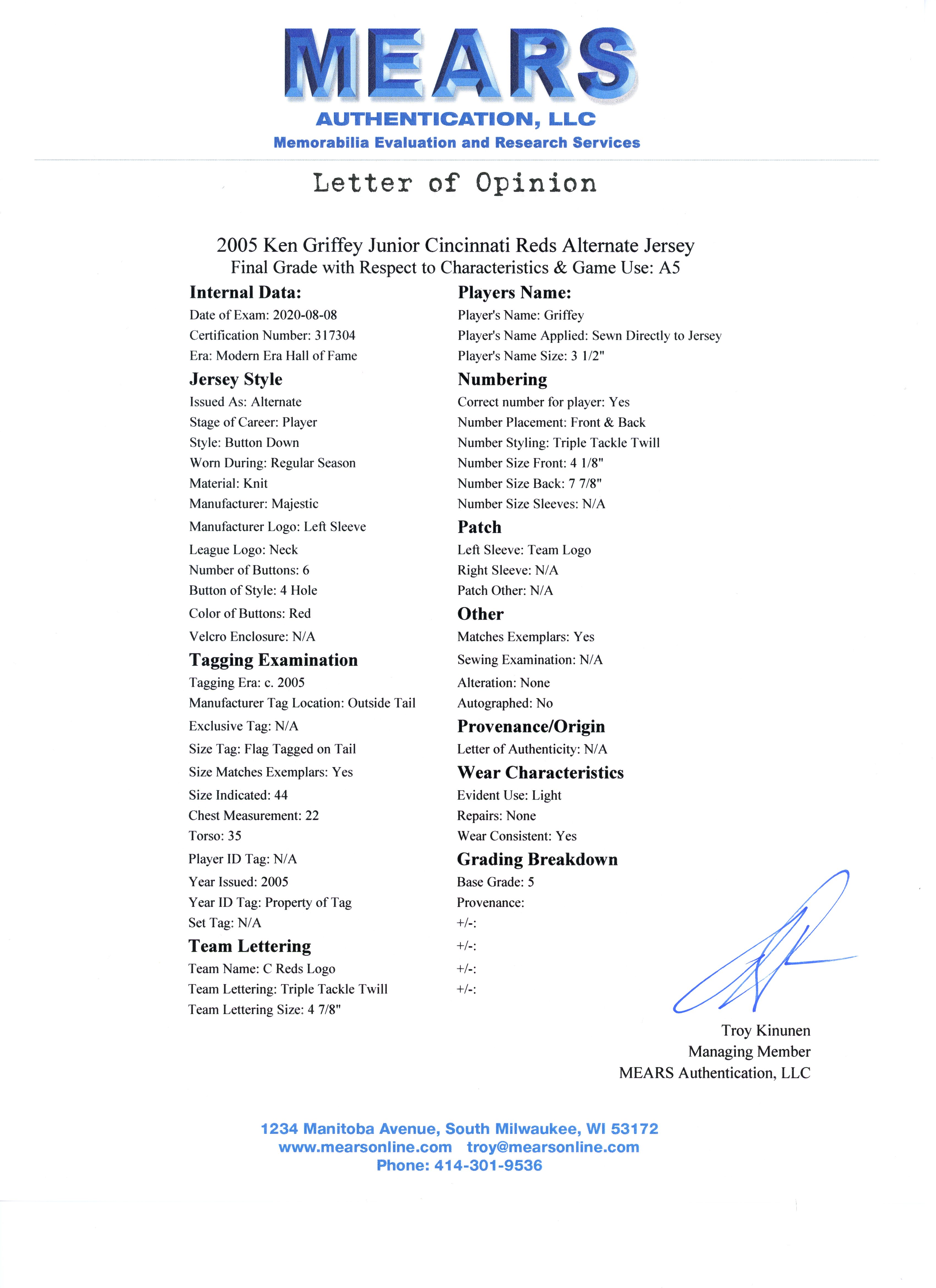 KEN GRIFFEY JR. 2005 REDS GAME JERSEY MYSTERY SWATCH BOX! at PristineAuction.com KEN GRIFFEY JR. 2005 REDS GAME JERSEY MYSTERY SWATCH BOX! at PristineAuction.com