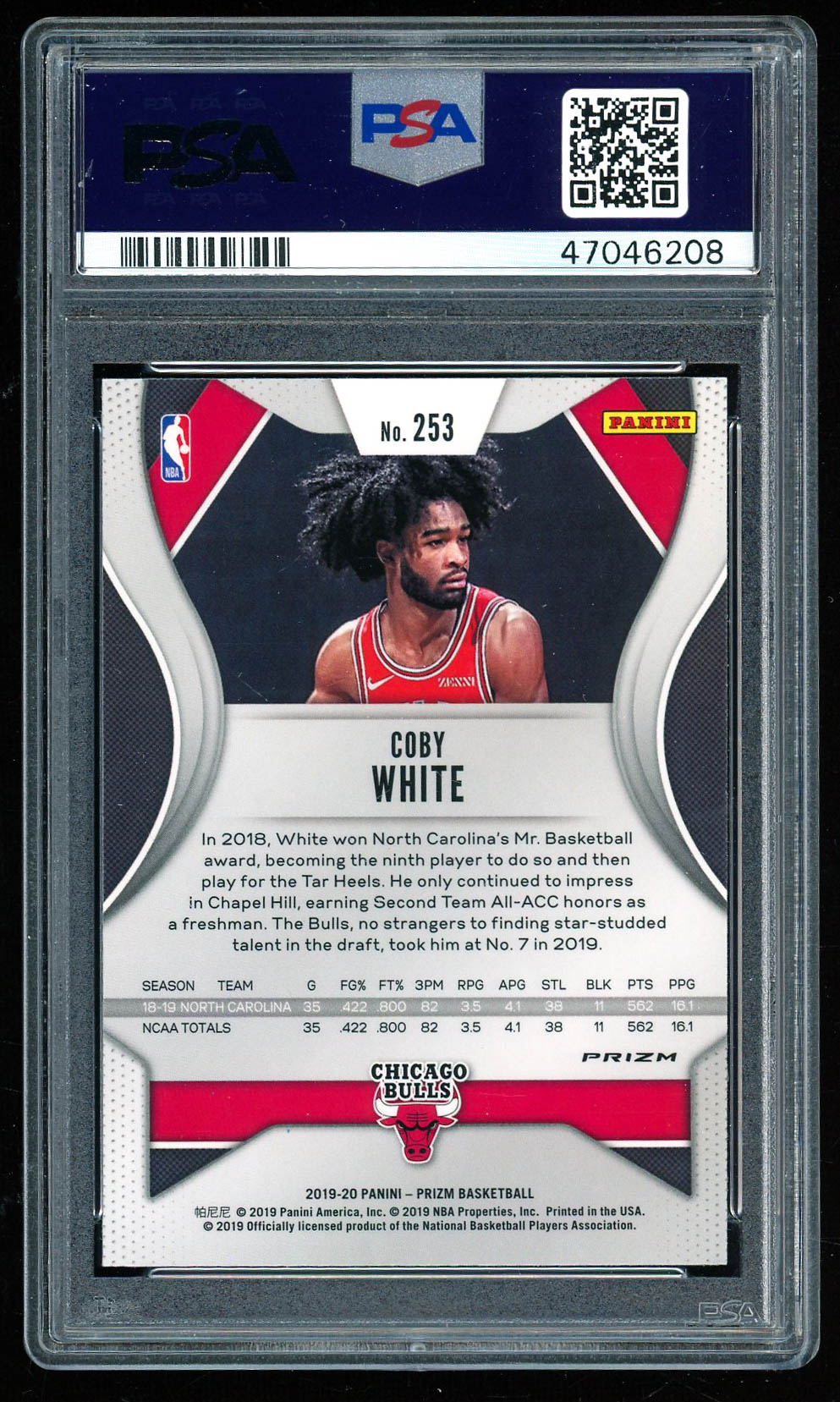 Coby White 2019-20 Panini Prizm Prizms Ruby Wave #253 RC (PSA 10) at PristineAuction.com Coby White 2019-20 Panini Prizm Prizms Ruby Wave #253 RC (PSA 10) at PristineAuction.com