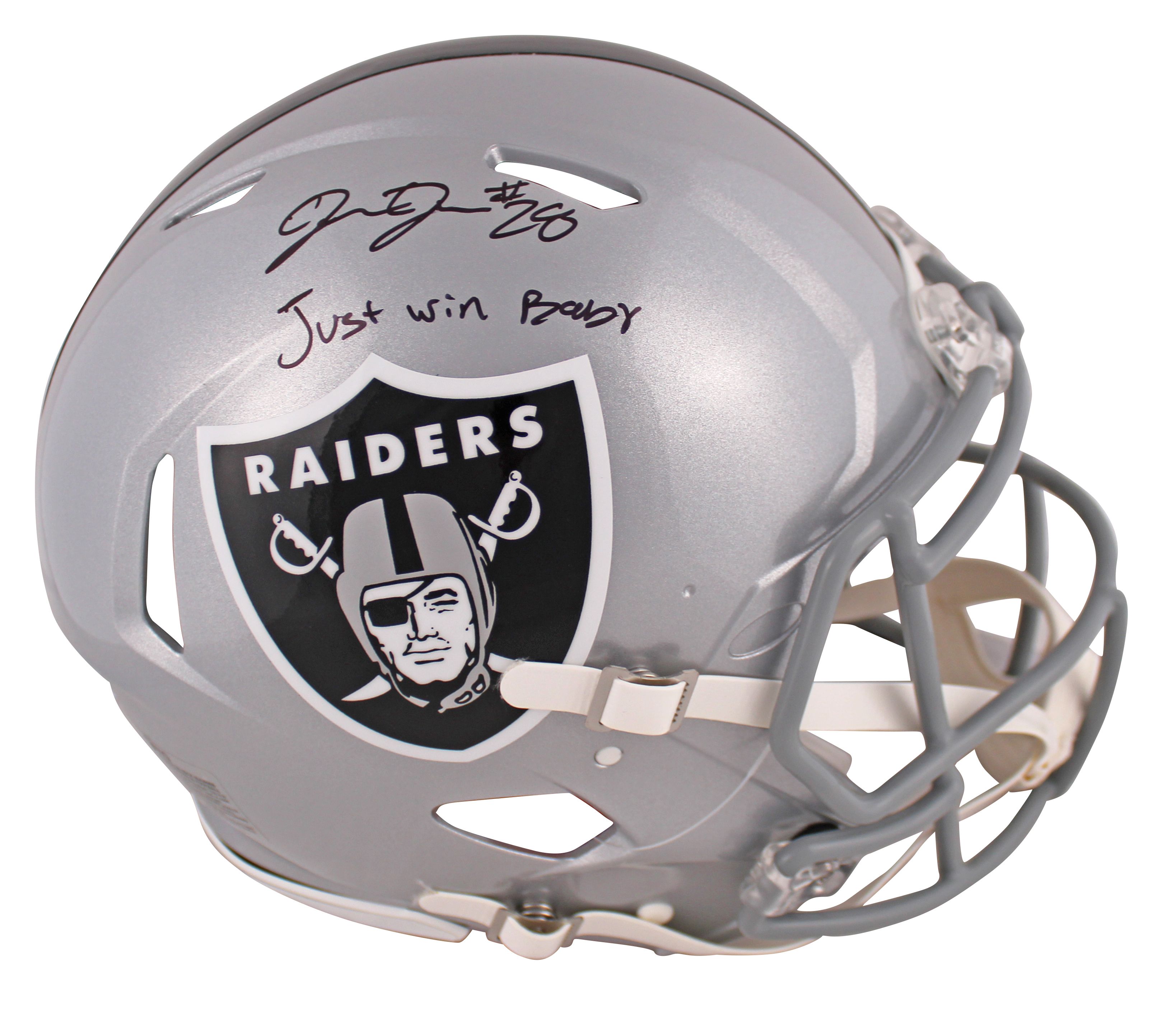 Josh Jacobs Signed Oakland Raiders Full-Size Authentic On-Field Speed Helmet Inscribed "Just Win Baby" (Beckett COA & Jacobs Hologram) at PristineAuction.com Josh Jacobs Signed Oakland Raiders Full-Size Authentic On-Field Speed Helmet Inscribed "Just Win Baby" (Beckett COA & Jacobs Hologram) at PristineAuction.com