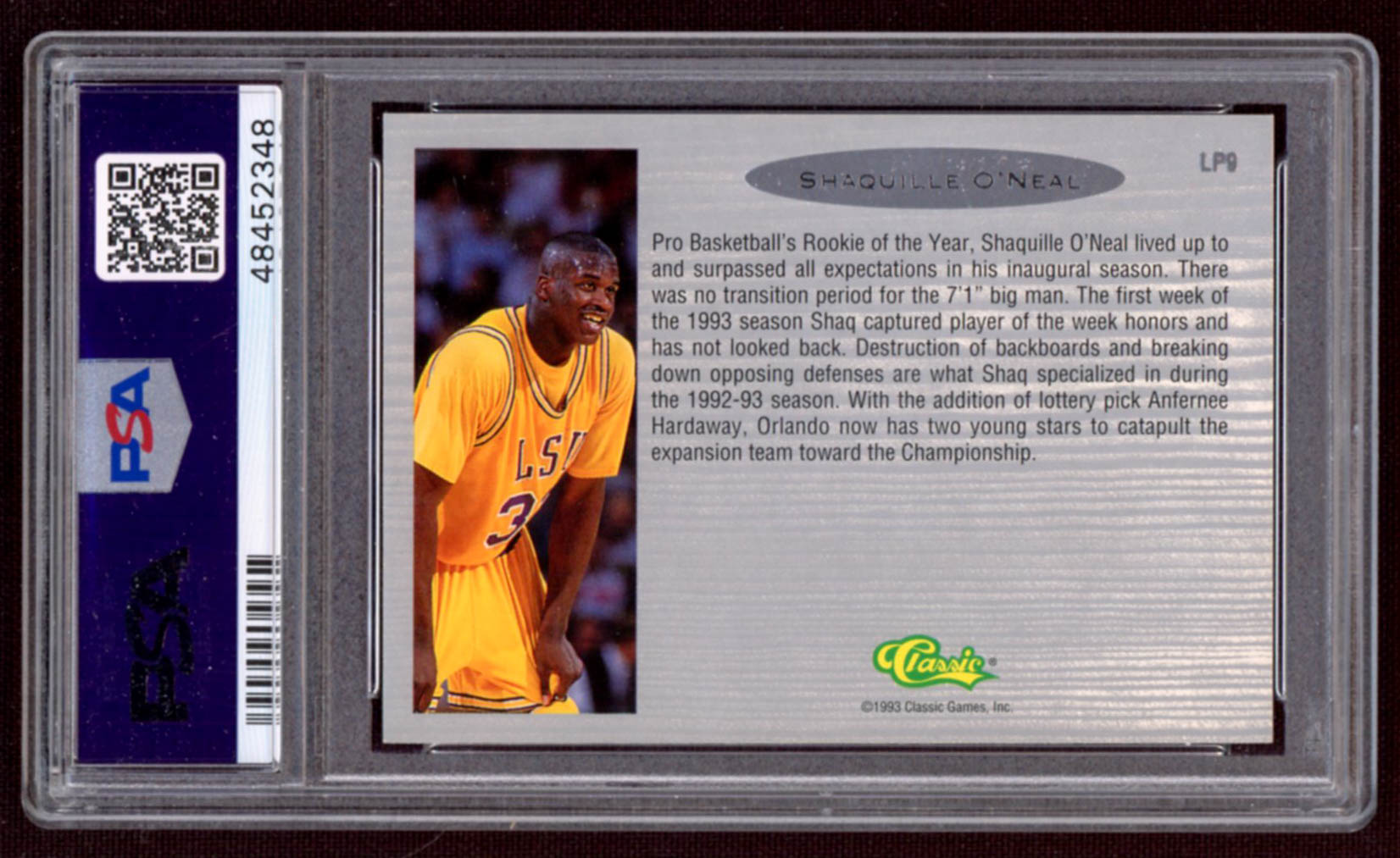 Shaquille O'Neal 1993 Classic LPs #LP9 RC (PSA 10) at PristineAuction.com Shaquille O'Neal 1993 Classic LPs #LP9 RC (PSA 10) at PristineAuction.com