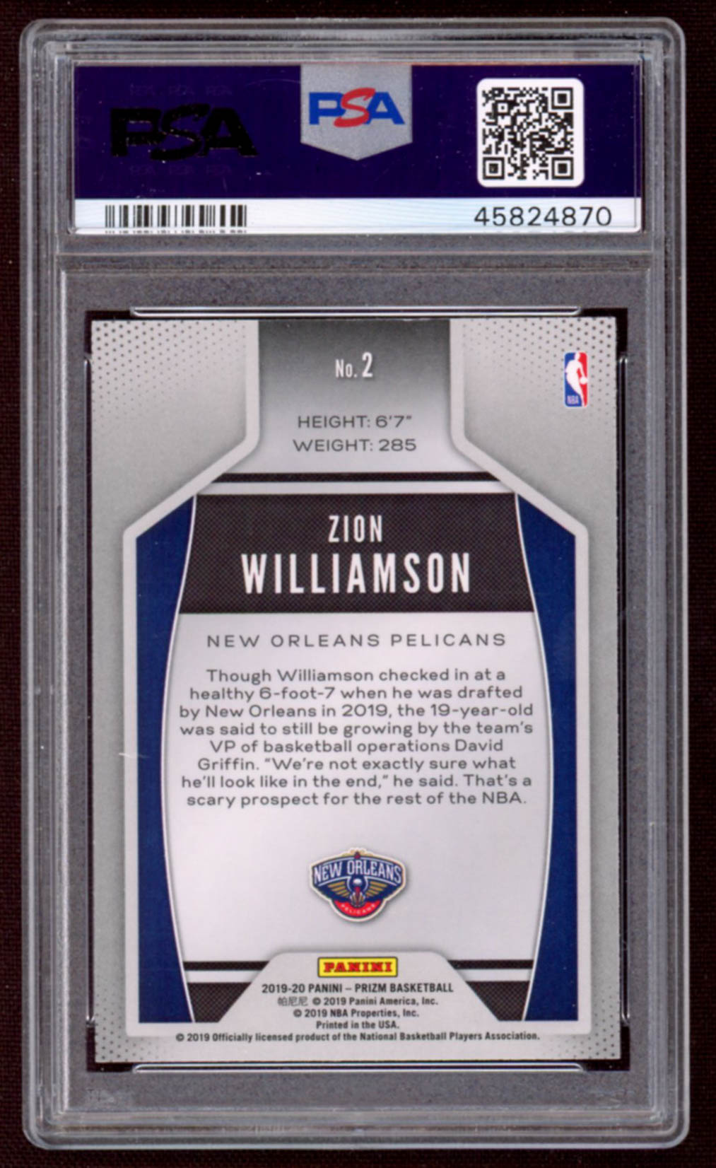 Zion Williamson 2019-20 Panini Prizm Instant Impact #2 RC (PSA 9) at PristineAuction.com Zion Williamson 2019-20 Panini Prizm Instant Impact #2 RC (PSA 9) at PristineAuction.com