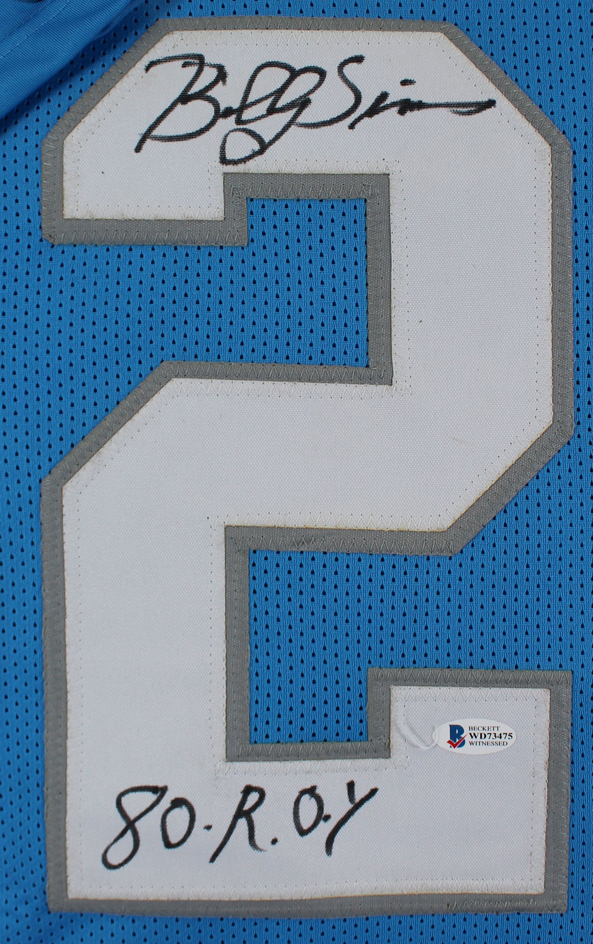 Billy Sims Signed Jersey Inscribed "80-R.O.Y." (Beckett COA) at PristineAuction.com Billy Sims Signed Jersey Inscribed "80-R.O.Y." (Beckett COA) at PristineAuction.com