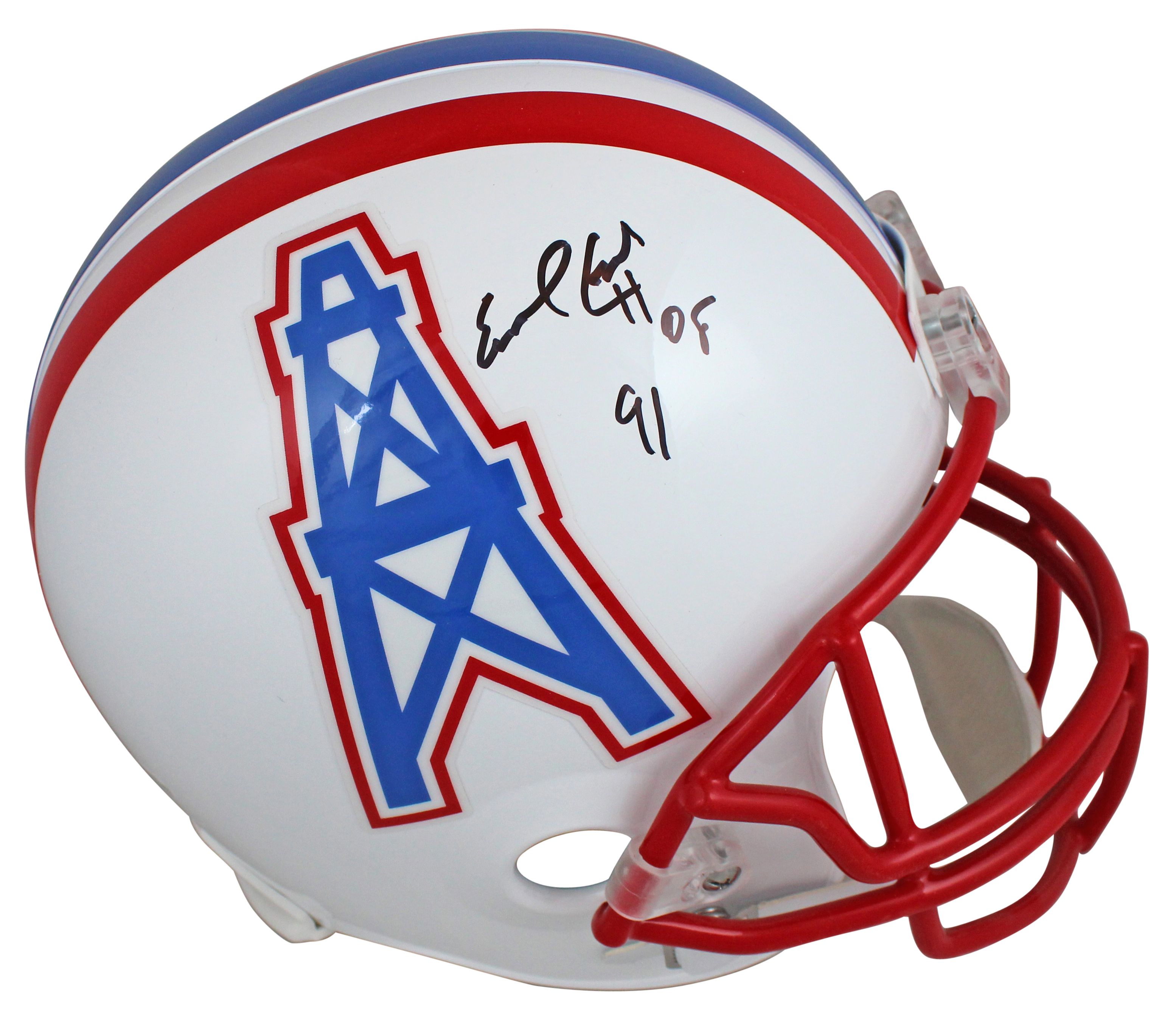 Earl Campbell Signed Oilers Full-Size Throwback Helmet Inscribed "HOF 91" (Beckett) at PristineAuction.com Earl Campbell Signed Oilers Full-Size Throwback Helmet Inscribed "HOF 91" (Beckett) at PristineAuction.com