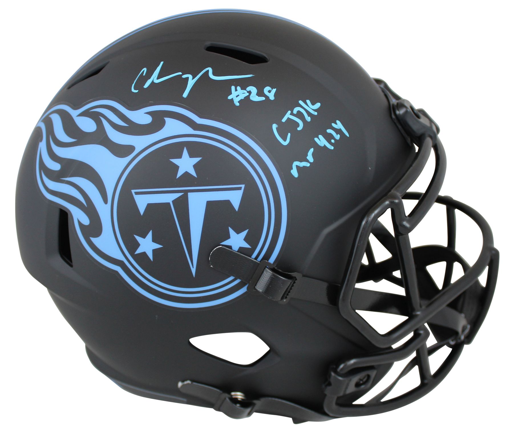 Chris Johnson Signed Titans Eclipse Alternate Speed Full-Size Helmet Inscribed "CJ2K" & "Mr. 4.24" (Beckett COA) at PristineAuction.com Chris Johnson Signed Titans Eclipse Alternate Speed Full-Size Helmet Inscribed "CJ2K" & "Mr. 4.24" (Beckett COA) at PristineAuction.com