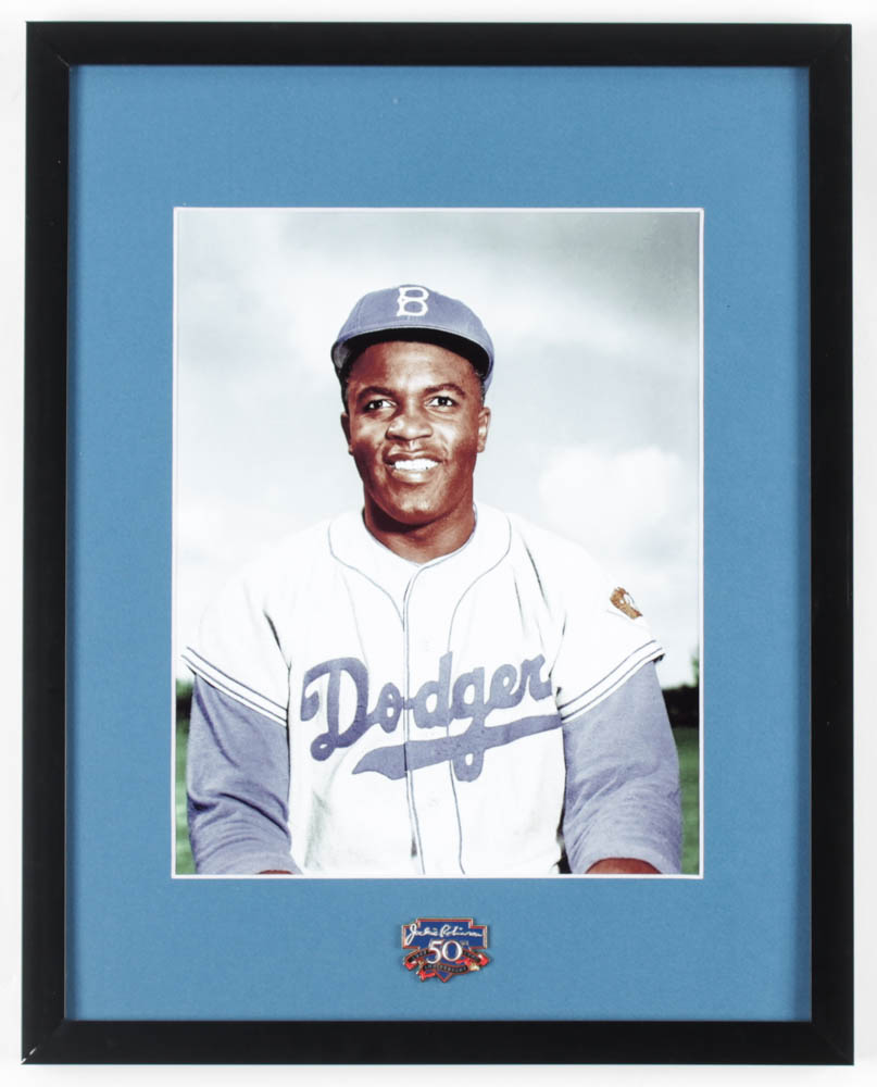 Jackie Robinson Dodgers 12x15 Custom Framed Photo Display with Jackie Robinson Pin at PristineAuction.com Jackie Robinson Dodgers 12x15 Custom Framed Photo Display with Jackie Robinson Pin at PristineAuction.com