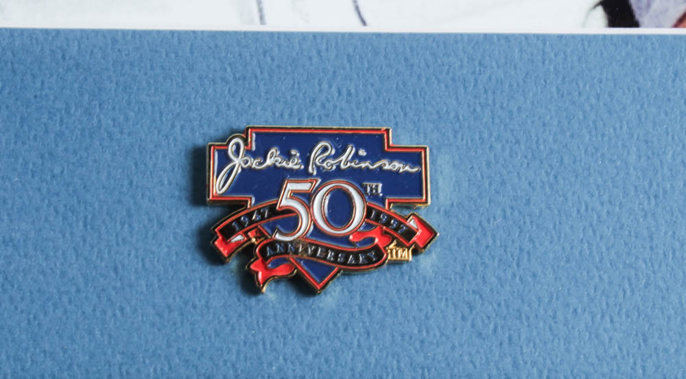 Jackie Robinson Dodgers 12x15 Custom Framed Photo Display with Jackie Robinson Pin at PristineAuction.com Jackie Robinson Dodgers 12x15 Custom Framed Photo Display with Jackie Robinson Pin at PristineAuction.com