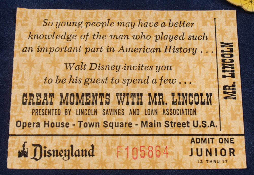 Disneyland "Great Moments with Mr Lincoln" Opera House 12.5x14.5 Custom Framed Display with Program, 1960's Ticket, Schedule & Pin at PristineAuction.com Disneyland "Great Moments with Mr Lincoln" Opera House 12.5x14.5 Custom Framed Display with Program, 1960's Ticket, Schedule & Pin at PristineAuction.com