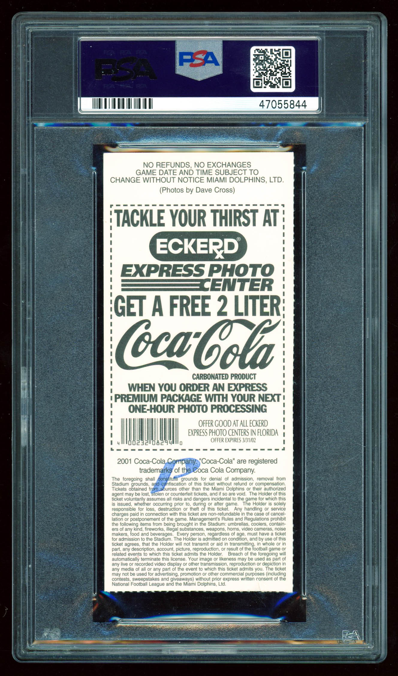 2001 Dolphins vs. Patriots Game Ticket Stub (PSA 4) at PristineAuction.com 2001 Dolphins vs. Patriots Game Ticket Stub (PSA 4) at PristineAuction.com