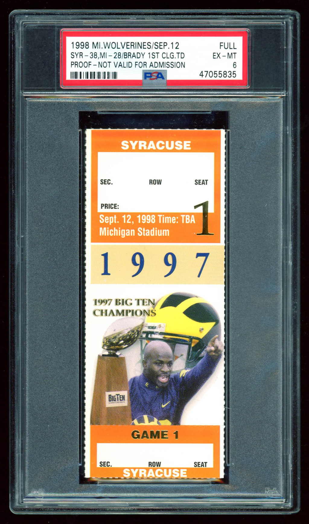 1998 Michigan Wolverines Game Ticket (PSA 6) at PristineAuction.com 1998 Michigan Wolverines Game Ticket (PSA 6) at PristineAuction.com