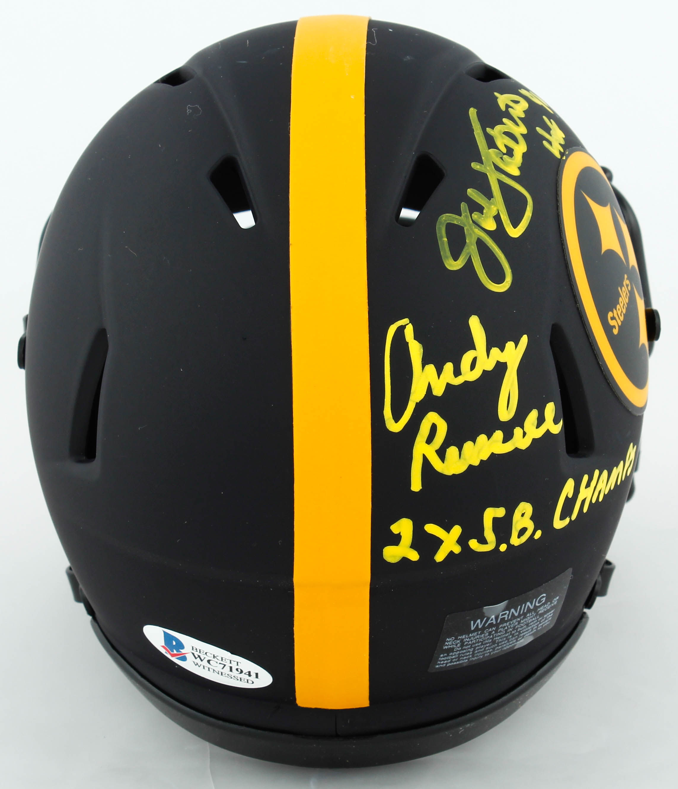 Andy Russell, Jack Lambert & Jack Ham Signed Steelers Eclipse Alternate Speed Mini Helmet Inscribed "2x S.B. Champs", "HOF '90" & "HOF 88" (Beckett COA) at PristineAuction.com Andy Russell, Jack Lambert & Jack Ham Signed Steelers Eclipse Alternate Speed Mini Helmet Inscribed "2x S.B. Champs", "HOF '90" & "HOF 88" (Beckett COA) at PristineAuction.com