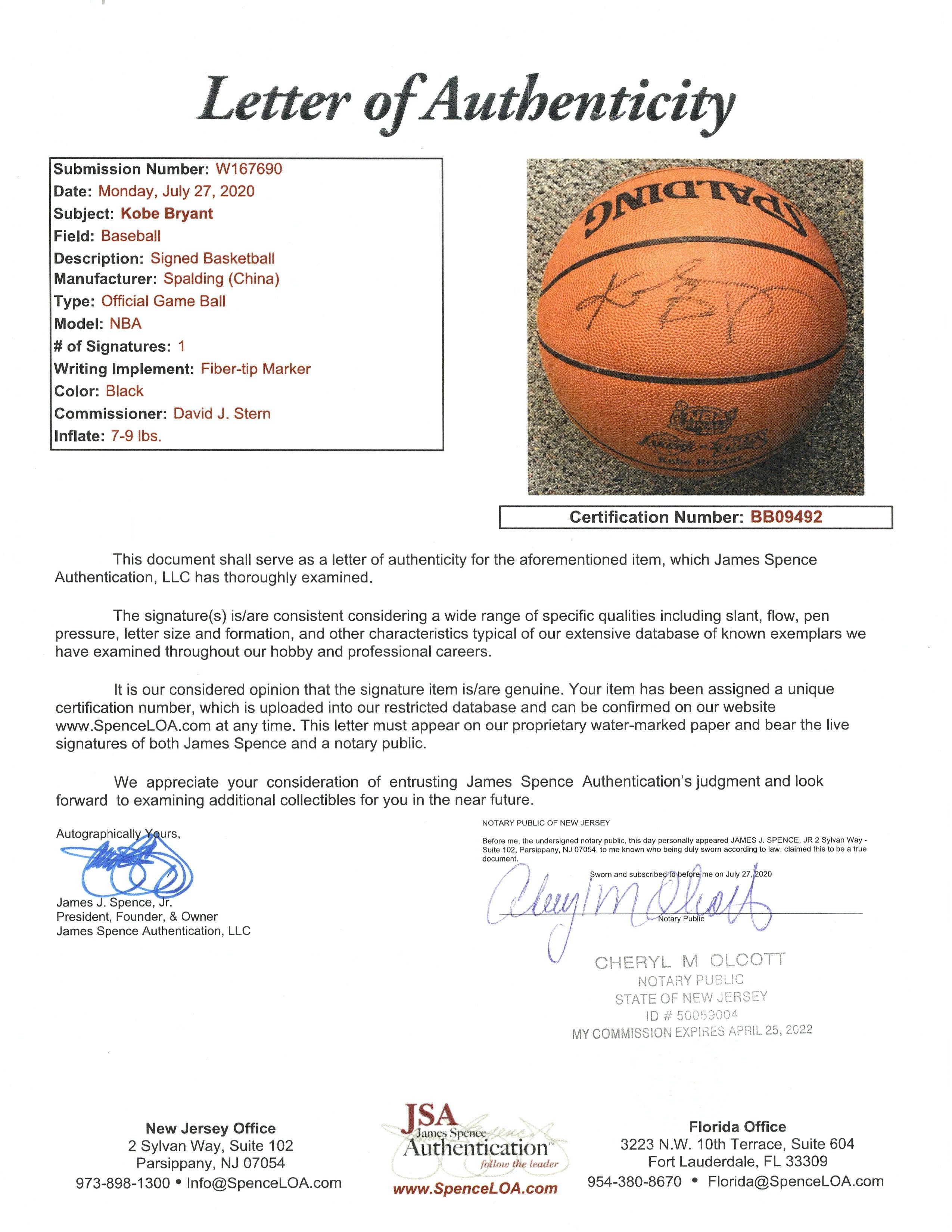 Kobe Bryant Signed 2001 NBA Finals Spalding Basketball (JSA LOA & PSA Hologram) at PristineAuction.com Kobe Bryant Signed 2001 NBA Finals Spalding Basketball (JSA LOA & PSA Hologram) at PristineAuction.com