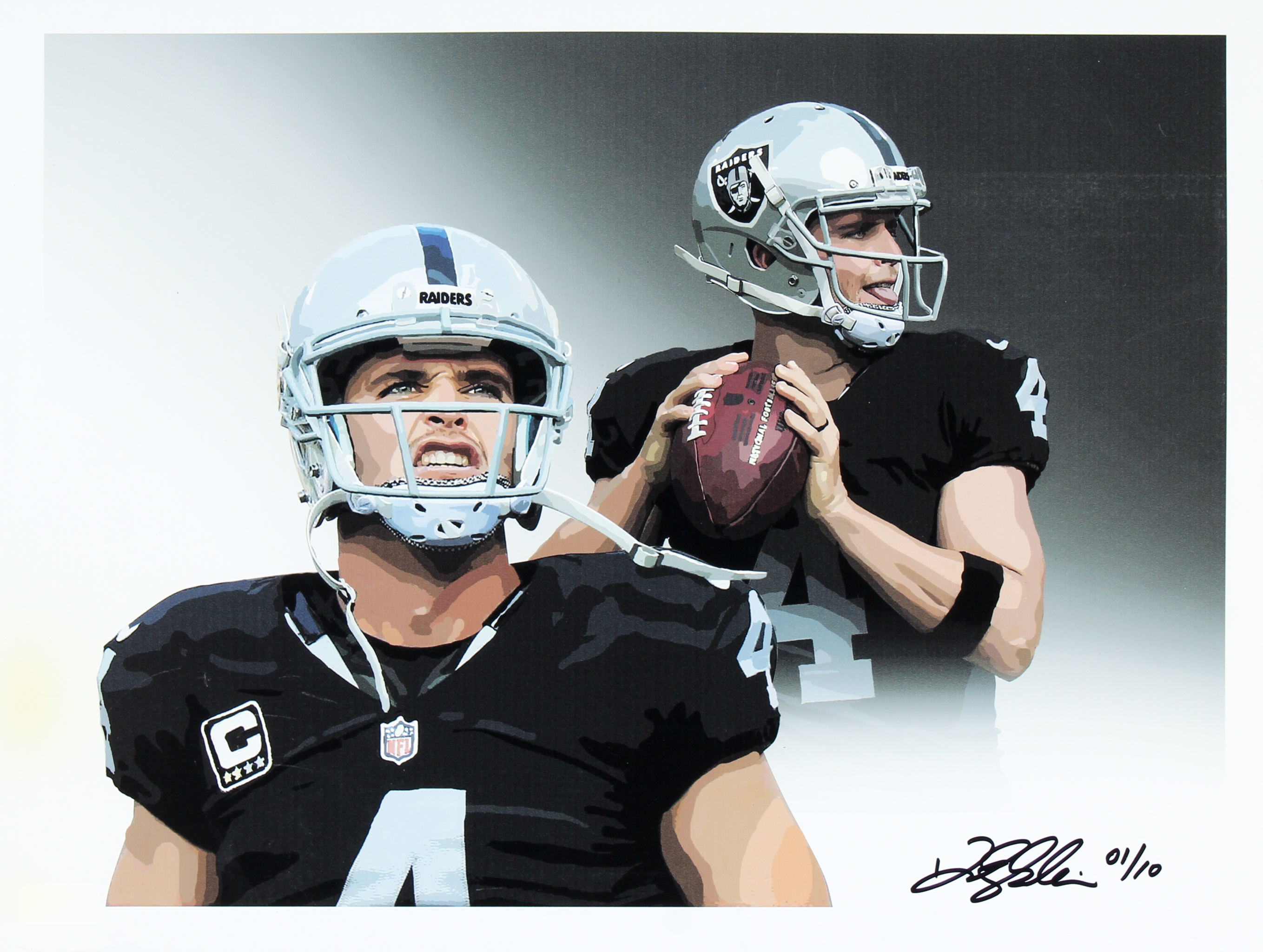 Derek Carr Raiders LE 12" x 16" Lithograph Signed by Artist Kirk Fairchild at PristineAuction.com Derek Carr Raiders LE 12" x 16" Lithograph Signed by Artist Kirk Fairchild at PristineAuction.com