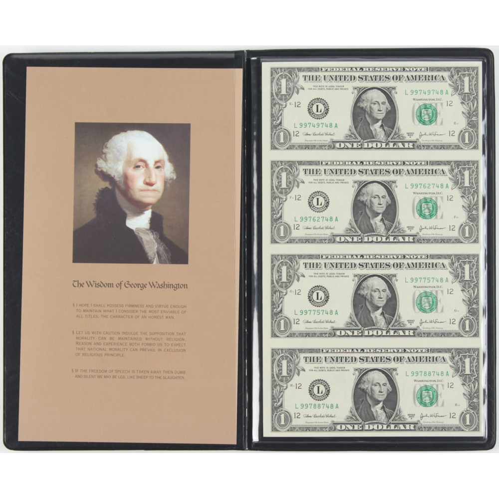 US Currency Notes Display Folder with (4) Series 2003A $1 One Dollar ...