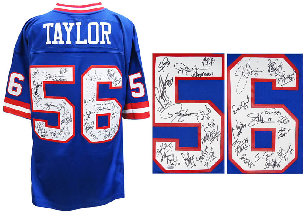 Giants Super Bowl XXI & XXV Champions Jersey Team-Signed by (29) with Phil Simms, Lawrence Taylor, Jeff Hostetler, Mark Bavaro (Schwartz Sports COA) at PristineAuction.com Giants Super Bowl XXI & XXV Champions Jersey Team-Signed by (29) with Phil Simms, Lawrence Taylor, Jeff Hostetler, Mark Bavaro (Schwartz Sports COA) at PristineAuction.com
