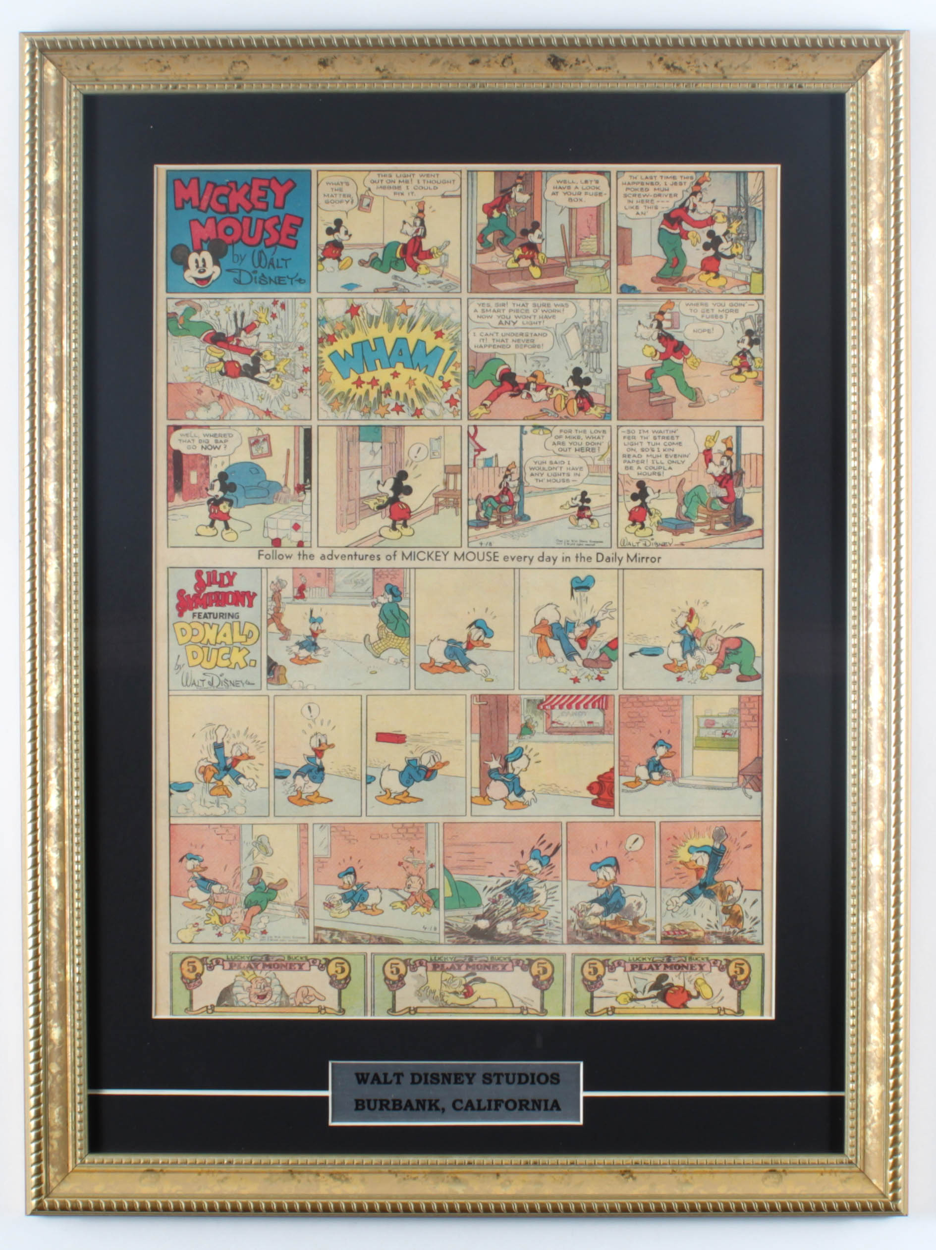 1937 Original Walt Disney's "Mickey Mouse" 15x20 Custom Framed Comic Strip Display at PristineAuction.com 1937 Original Walt Disney's "Mickey Mouse" 15x20 Custom Framed Comic Strip Display at PristineAuction.com