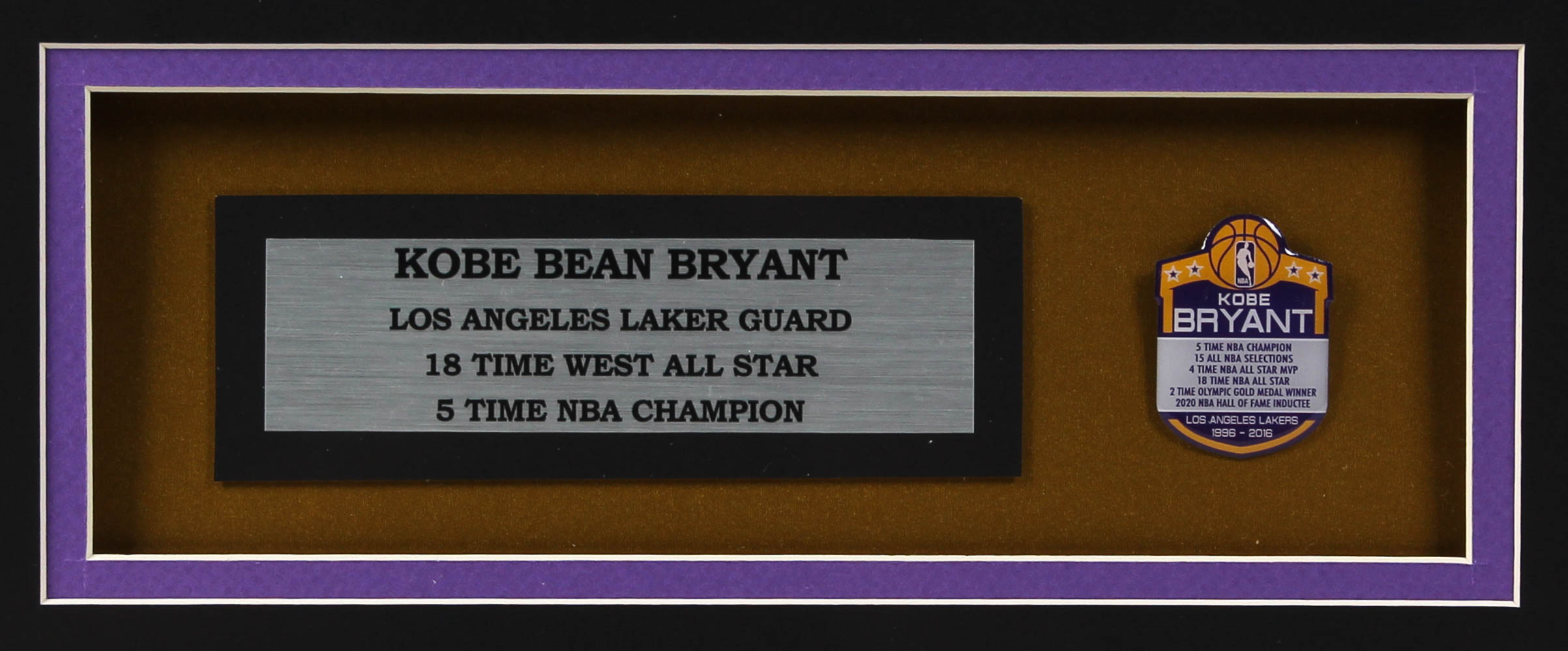 Kobe Bryant 33x37 Custom Framed Jersey with Kobe Bryant Career Statistics Pin & (2) Patches at PristineAuction.com Kobe Bryant 33x37 Custom Framed Jersey with Kobe Bryant Career Statistics Pin & (2) Patches at PristineAuction.com