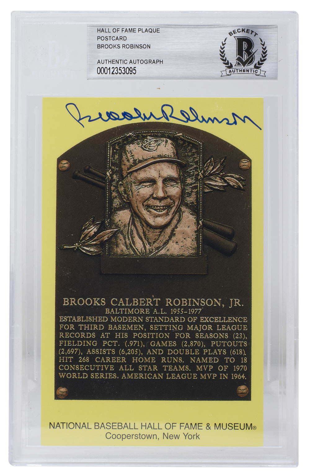 Brooks Robinson Signed Hall of Fame Plaque Postcard (BGS) at PristineAuction.com Brooks Robinson Signed Hall of Fame Plaque Postcard (BGS) at PristineAuction.com