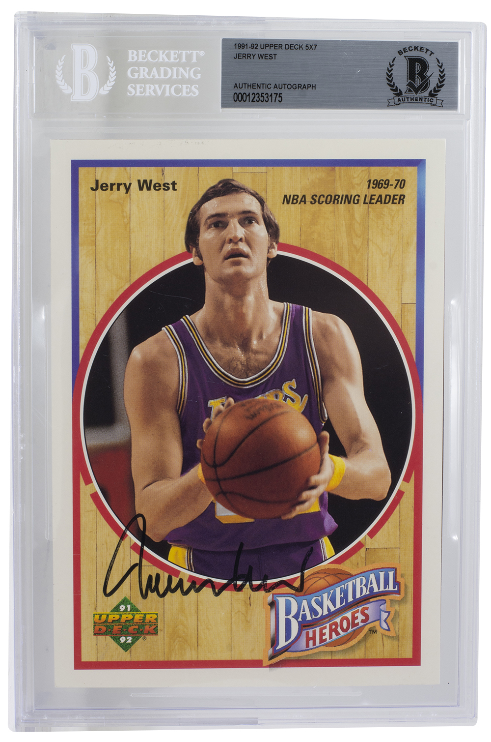 1991-92 Upper Deck Jerry West Heroes #4 Jerry West / 1969-70 NBA Scoring Leader (BGS Encapsulated) at PristineAuction.com 1991-92 Upper Deck Jerry West Heroes #4 Jerry West / 1969-70 NBA Scoring Leader (BGS Encapsulated) at PristineAuction.com