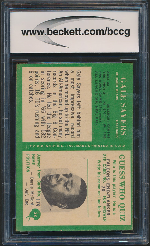 Gale Sayers 1966 Philadelphia #38 RC (BCCG 7) at PristineAuction.com Gale Sayers 1966 Philadelphia #38 RC (BCCG 7) at PristineAuction.com