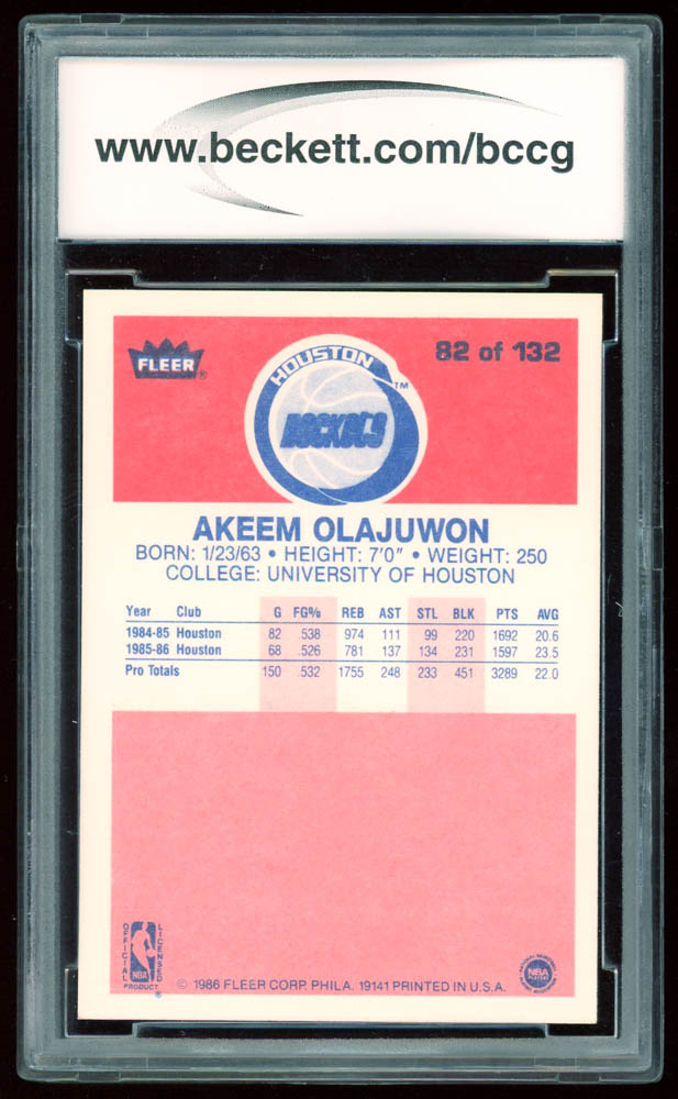 Hakeem Olajuwon 1986-87 Fleer #82 RC (BCCG 10) at PristineAuction.com Hakeem Olajuwon 1986-87 Fleer #82 RC (BCCG 10) at PristineAuction.com