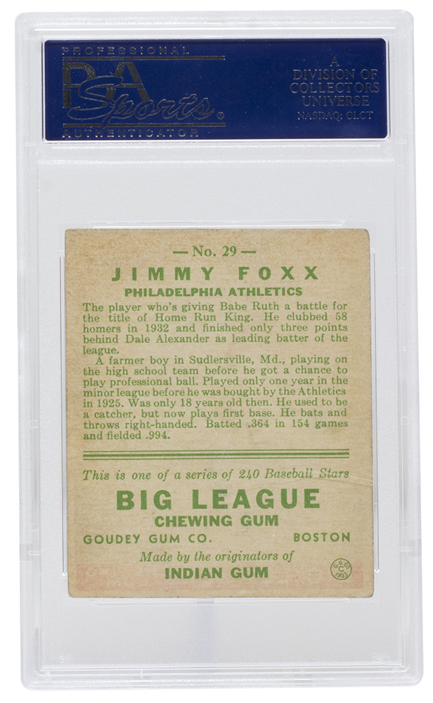 Jimmy Foxx 1933 Goudey #154 (PSA 3) at PristineAuction.com Jimmy Foxx 1933 Goudey #154 (PSA 3) at PristineAuction.com