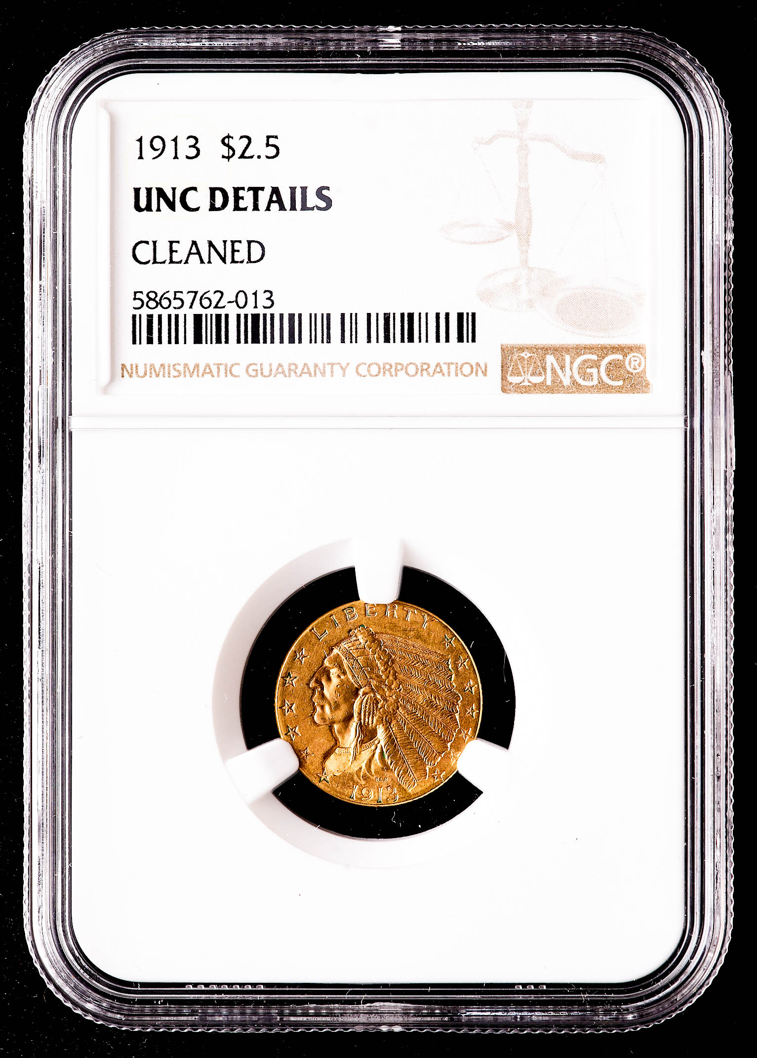 1913 $2.50 Indian Head Quarter Eagle Gold Coin (NGC UNC Details) at PristineAuction.com 1913 $2.50 Indian Head Quarter Eagle Gold Coin (NGC UNC Details) at PristineAuction.com