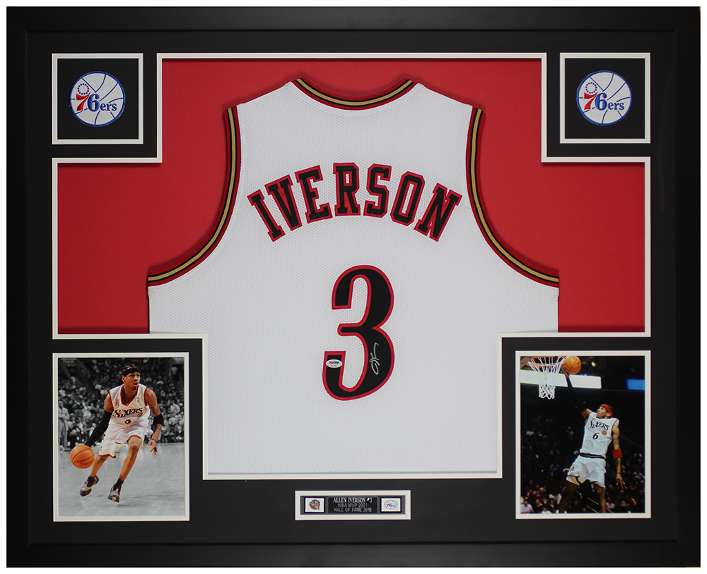 Allen Iverson Signed 35x43 Custom Framed Jersey (PSA COA) at PristineAuction.com Allen Iverson Signed 35x43 Custom Framed Jersey (PSA COA) at PristineAuction.com