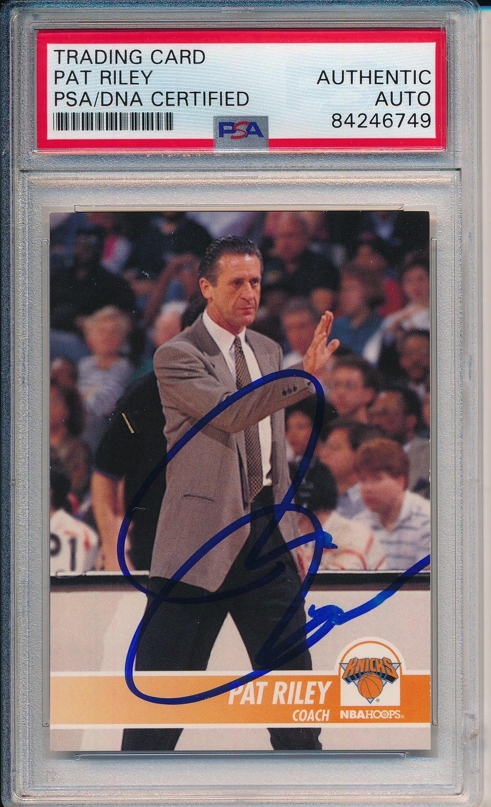 Pat Riley Signed 1994-95 Hoops #289 (PSA Encapsulated) at PristineAuction.com Pat Riley Signed 1994-95 Hoops #289 (PSA Encapsulated) at PristineAuction.com