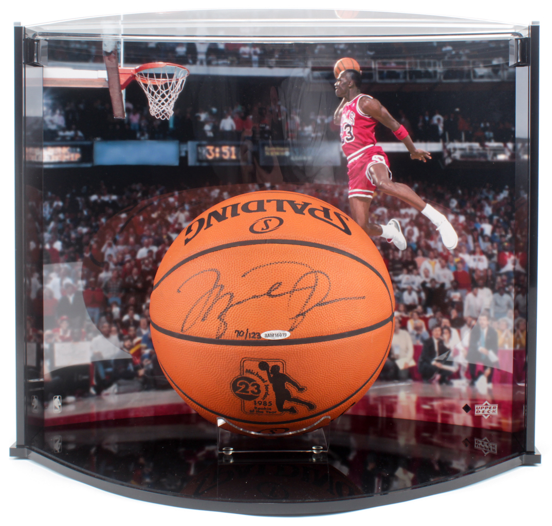 Michael Jordan Signed LE Official NBA Game Ball Rookie of the Year Logo Commemorative Basketball with Display Case (UDA Hologram) at PristineAuction.com Michael Jordan Signed LE Official NBA Game Ball Rookie of the Year Logo Commemorative Basketball with Display Case (UDA Hologram) at PristineAuction.com