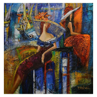 "Seaside Ladies" 32x30 Original Acrylic Painting on Canvas by Yana Rafael (Artova) at PristineAuction.com