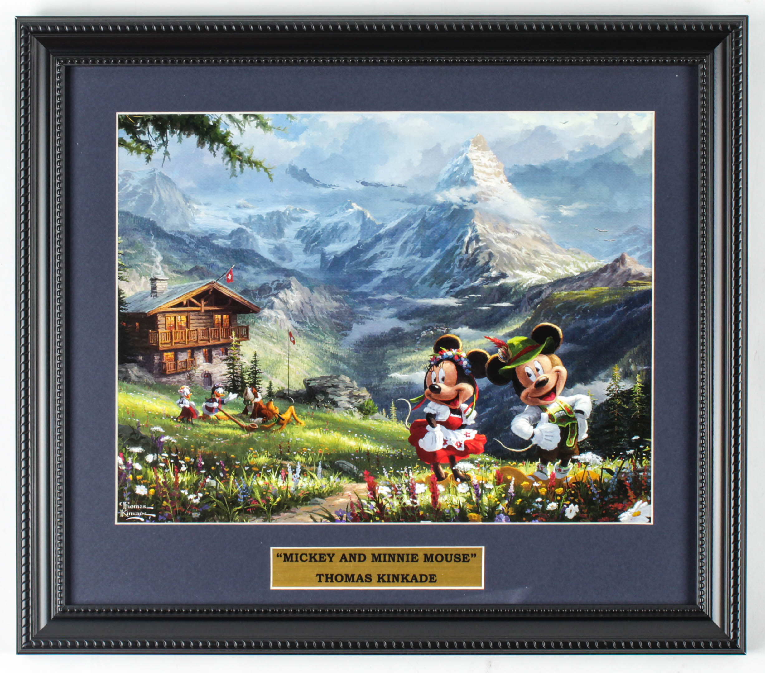 Thomas Kinkade "Mickey & Minnie Mouse" 13.5x15.5 Custom Framed Print Display at PristineAuction.com Thomas Kinkade "Mickey & Minnie Mouse" 13.5x15.5 Custom Framed Print Display at PristineAuction.com