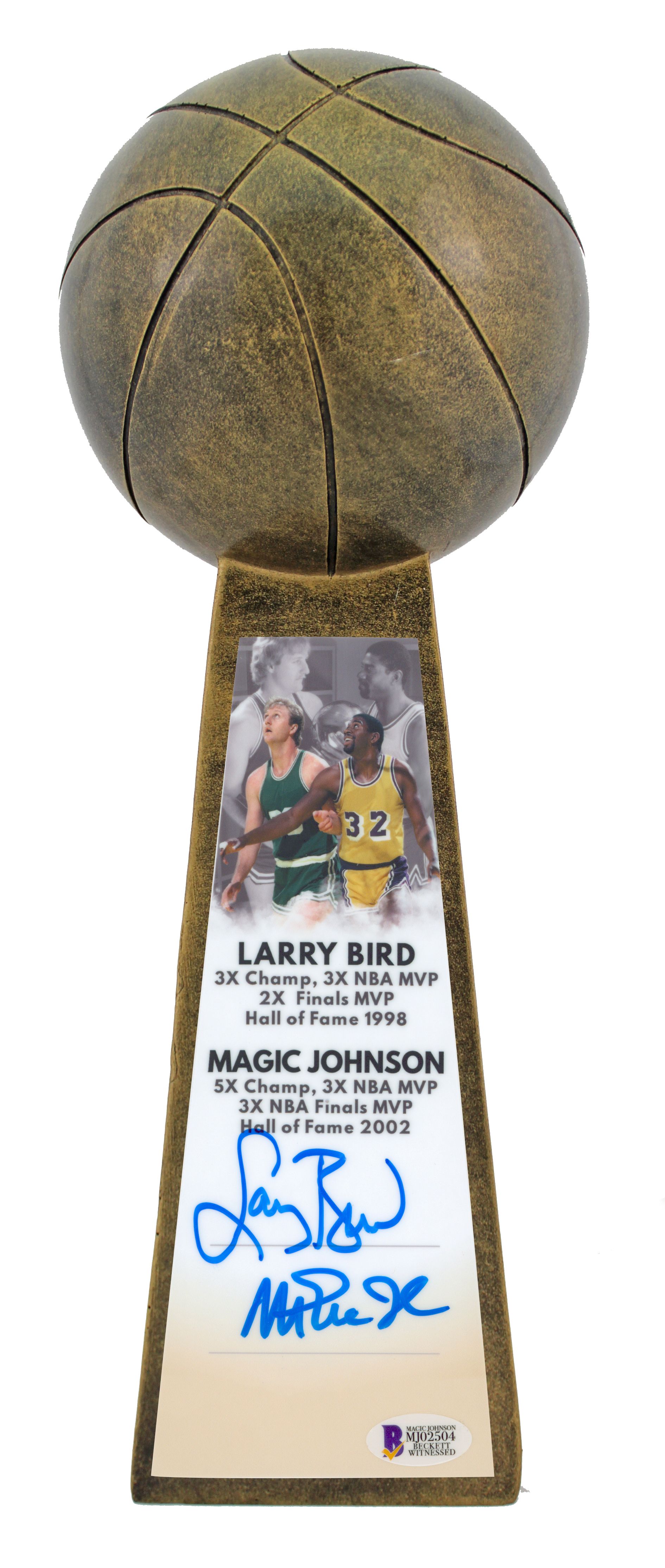 Larry Bird & Magic Johnson Signed 14” Championship Basketball Trophy (Beckett COA) at PristineAuction.com Larry Bird & Magic Johnson Signed 14” Championship Basketball Trophy (Beckett COA) at PristineAuction.com