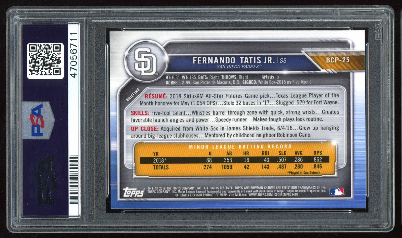 Fernando Tatis Jr. 2019 Bowman Chrome Mega Box Prospects Refractors #BCP25 (PSA 10) at PristineAuction.com Fernando Tatis Jr. 2019 Bowman Chrome Mega Box Prospects Refractors #BCP25 (PSA 10) at PristineAuction.com