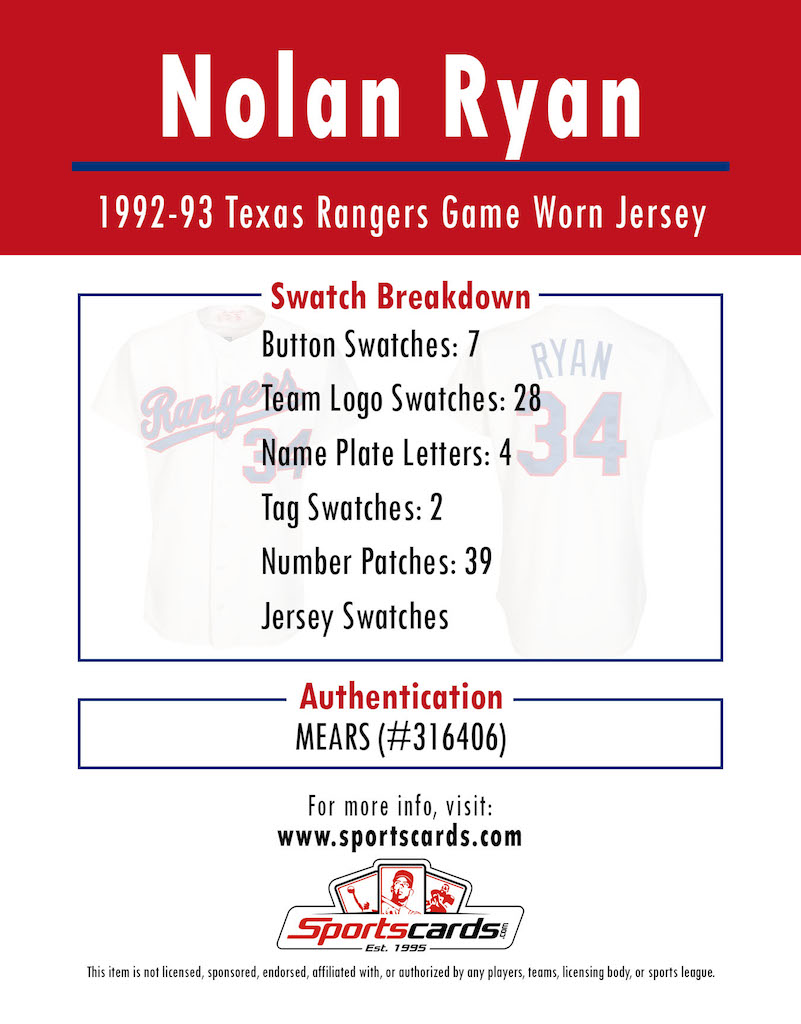 NOLAN RYAN 1992-93 RANGERS GAME JERSEY MYSTERY SWATCH BOX! at PristineAuction.com NOLAN RYAN 1992-93 RANGERS GAME JERSEY MYSTERY SWATCH BOX! at PristineAuction.com