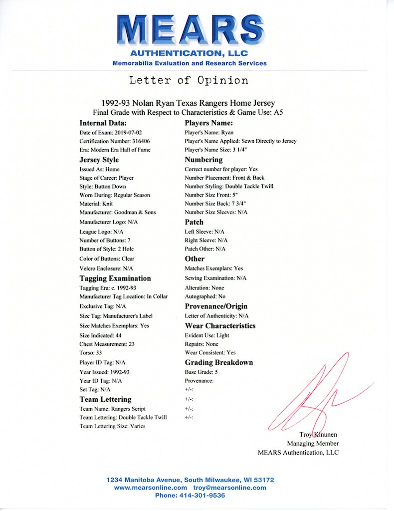 NOLAN RYAN 1992-93 RANGERS GAME JERSEY MYSTERY SWATCH BOX! at PristineAuction.com NOLAN RYAN 1992-93 RANGERS GAME JERSEY MYSTERY SWATCH BOX! at PristineAuction.com