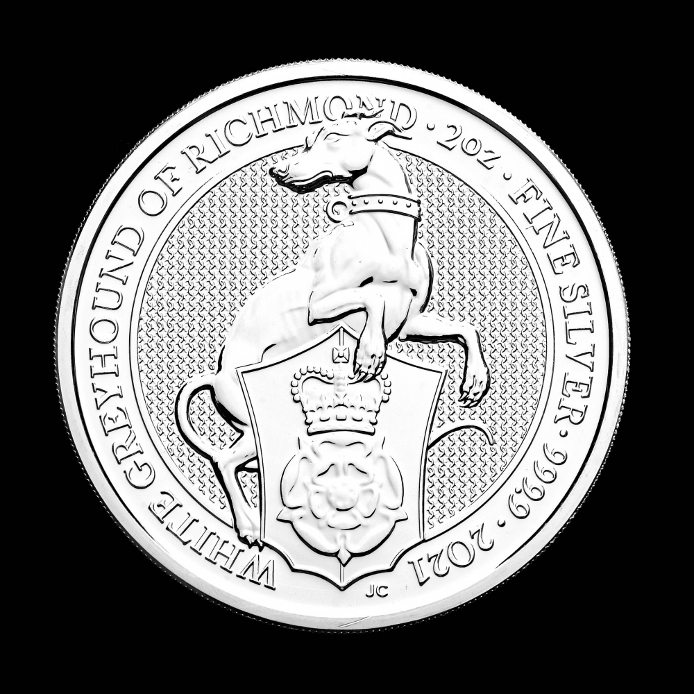 2021 2 oz .999 Fine Silver Queen's Beasts White Greyhound of Richmond