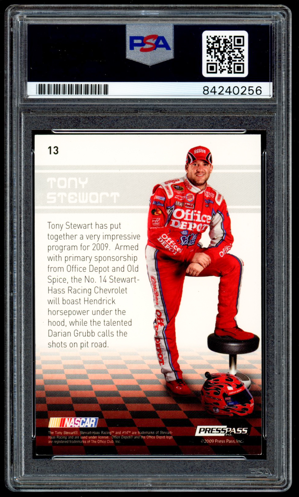 Tony Stewart Signed 2009 Press Pass Premium #13 (PSA Encapsulated) at PristineAuction.com Tony Stewart Signed 2009 Press Pass Premium #13 (PSA Encapsulated) at PristineAuction.com