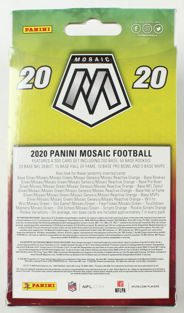 2020 Panini Mosaic Football Hanger Box with (20) Cards at PristineAuction.com 2020 Panini Mosaic Football Hanger Box with (20) Cards at PristineAuction.com