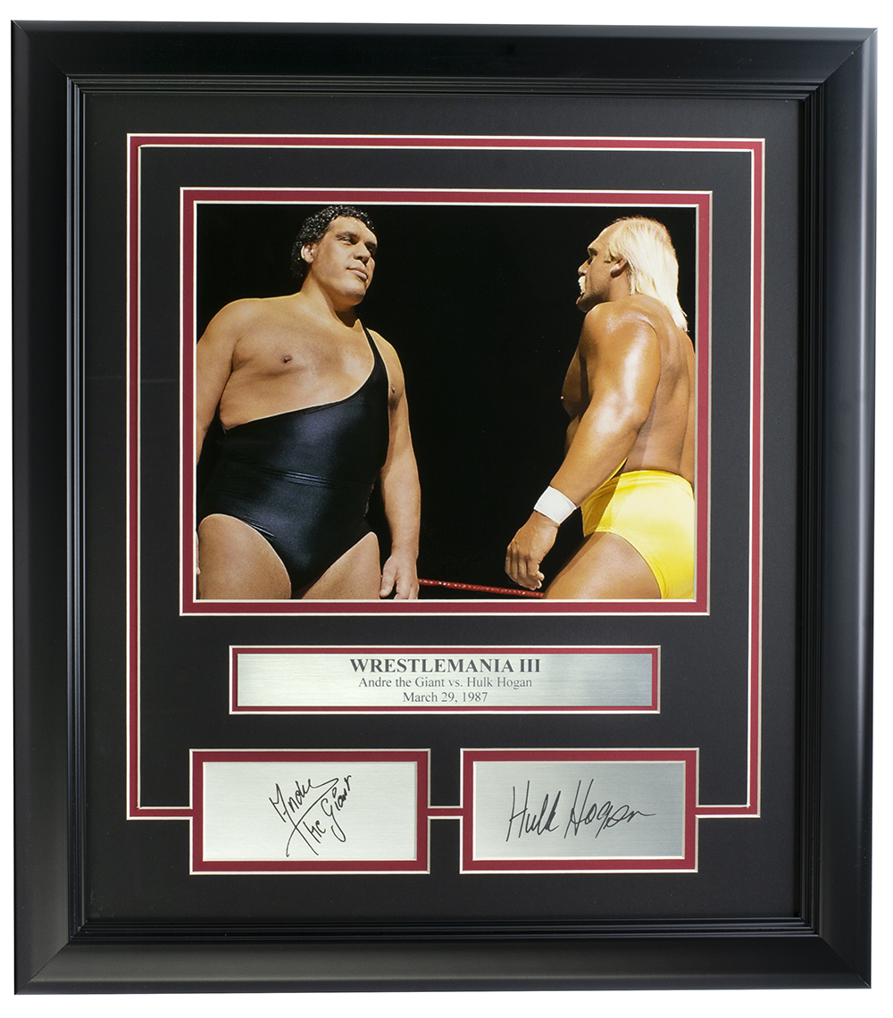 Andre The Giant & Hulk Hogan "Wrestlemania III" Custom Framed Photo Display at PristineAuction.com Andre The Giant & Hulk Hogan "Wrestlemania III" Custom Framed Photo Display at PristineAuction.com