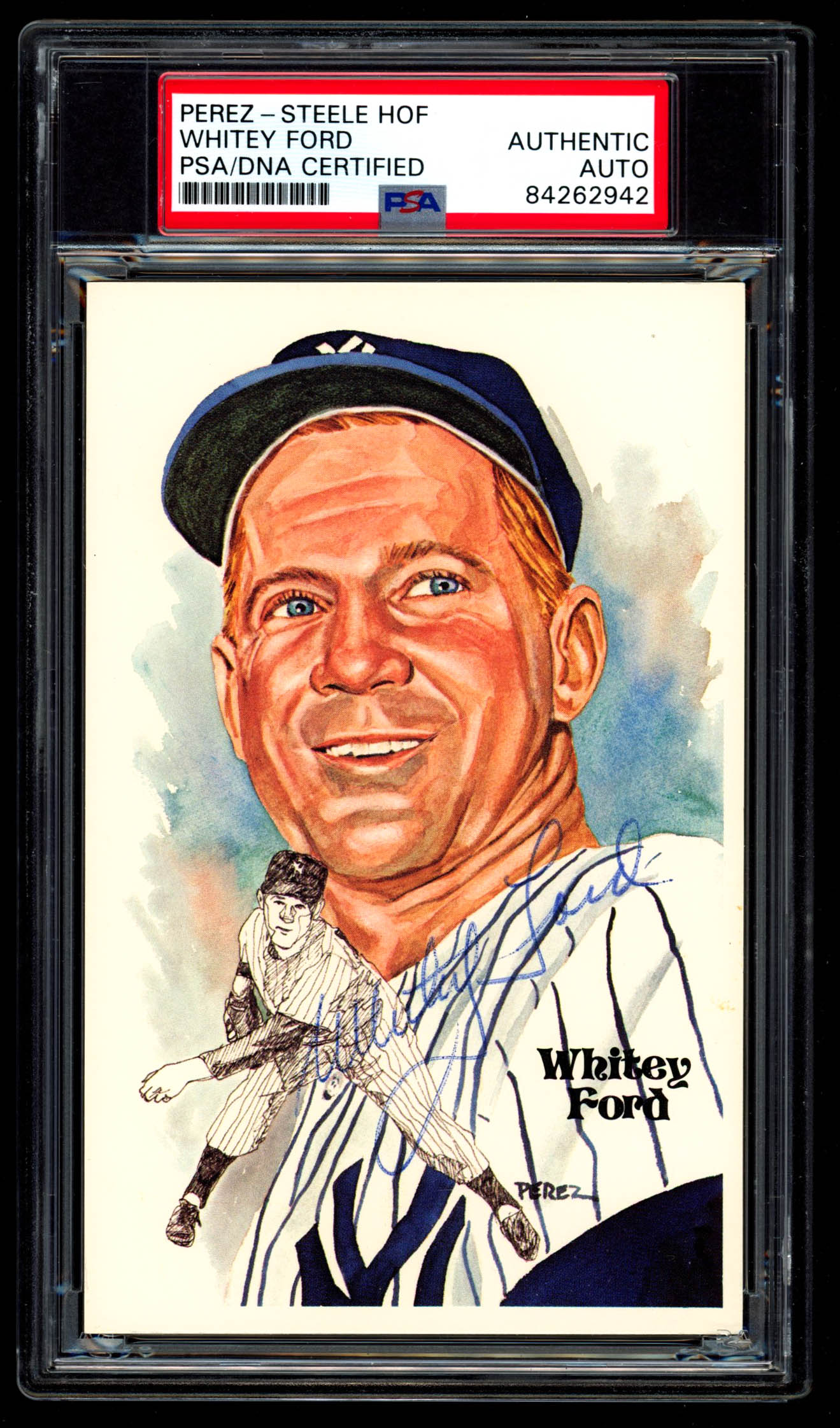 Whitey Ford Signed LE 1980-02 Perez-Steele Hall of Fame Postcards #144 (PSA Encapsulated) at PristineAuction.com Whitey Ford Signed LE 1980-02 Perez-Steele Hall of Fame Postcards #144 (PSA Encapsulated) at PristineAuction.com