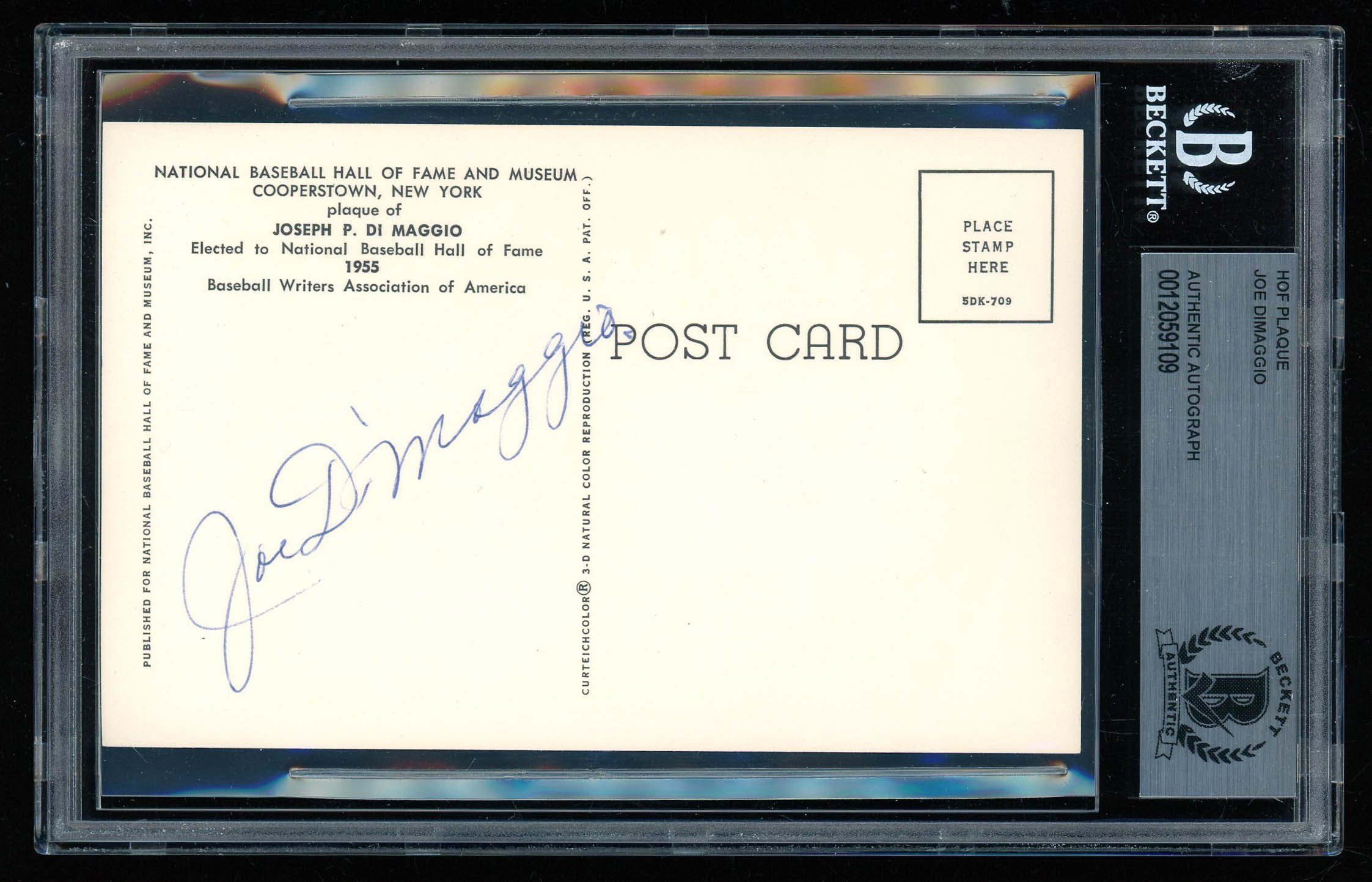 Joe DiMaggio Signed Gold Hall of Fame Plaque Postcard (BGS Encapsulated) at PristineAuction.com Joe DiMaggio Signed Gold Hall of Fame Plaque Postcard (BGS Encapsulated) at PristineAuction.com
