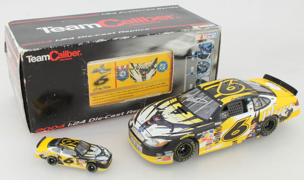 Mark Martin Signed LE #9 Batman / Justice League / Pfizer 2004 Taurus 1:24 Scale Die Cast Car with 1:64 Replica (JSA COA) at PristineAuction.com Mark Martin Signed LE #9 Batman / Justice League / Pfizer 2004 Taurus 1:24 Scale Die Cast Car with 1:64 Replica (JSA COA) at PristineAuction.com