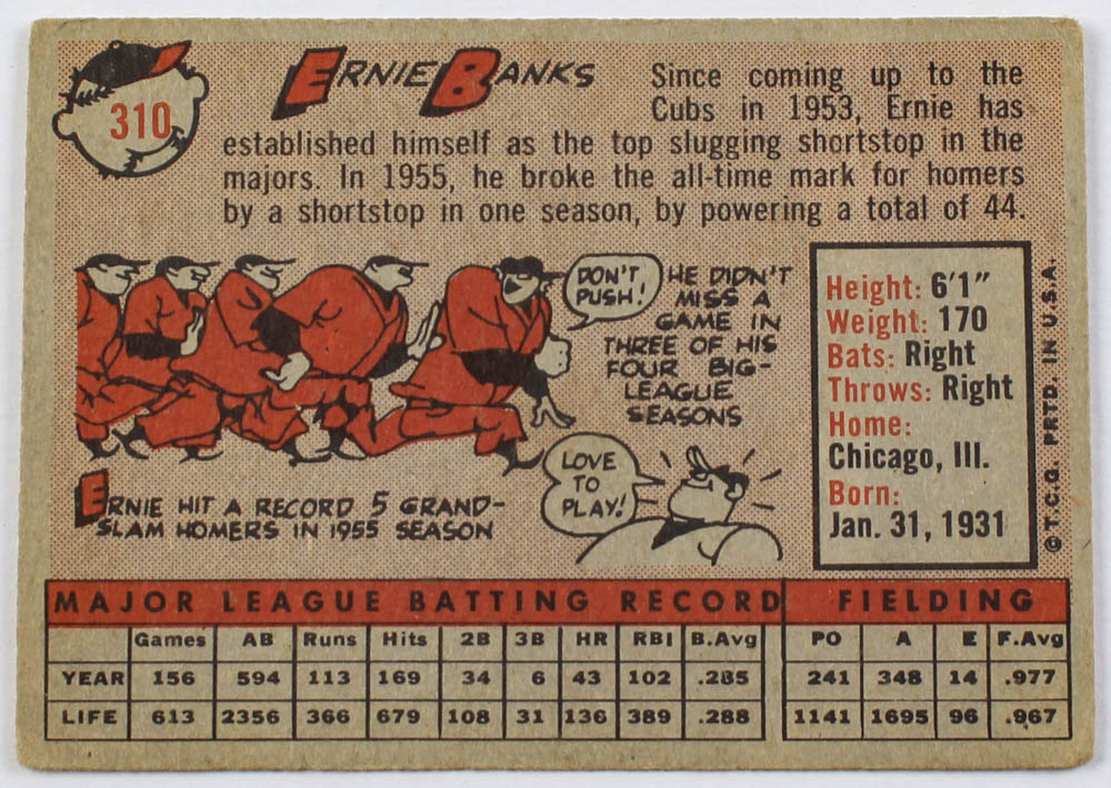 Ernie Banks 1958 Topps #310 at PristineAuction.com Ernie Banks 1958 Topps #310 at PristineAuction.com
