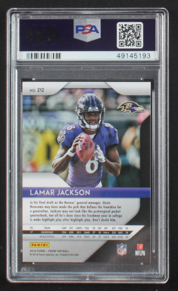 Lamar Jackson 2018 Panini Prizm #21 RC (PSA 9) at PristineAuction.com Lamar Jackson 2018 Panini Prizm #21 RC (PSA 9) at PristineAuction.com