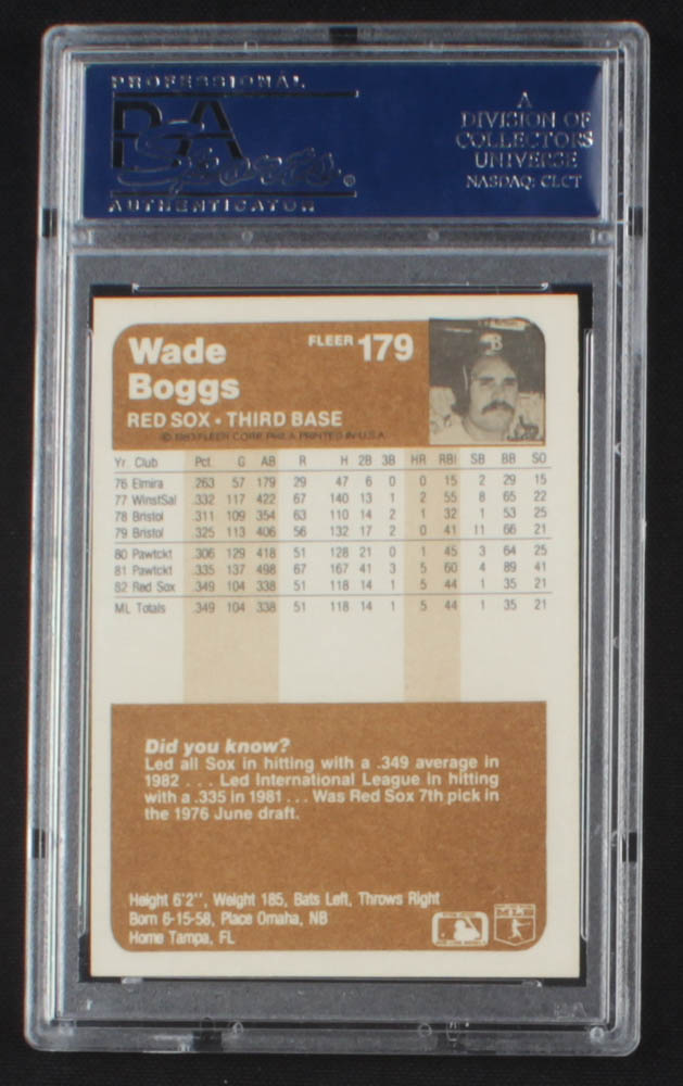Wade Boggs Signed 1983 Fleer #179 RC (PSA Encapsulated) at PristineAuction.com Wade Boggs Signed 1983 Fleer #179 RC (PSA Encapsulated) at PristineAuction.com